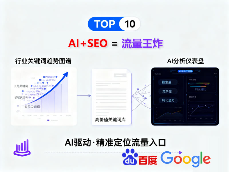 AI SEO服務(wù)展示，人工智能輔助SEO優(yōu)化的界面示意圖